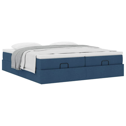 Struttura Letto Pouf con Materassi Blu 200x200 cm in Tessuto | homemem39