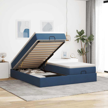 Struttura Letto Pouf con Materassi Blu 200x200 cm in Tessuto | homemem39