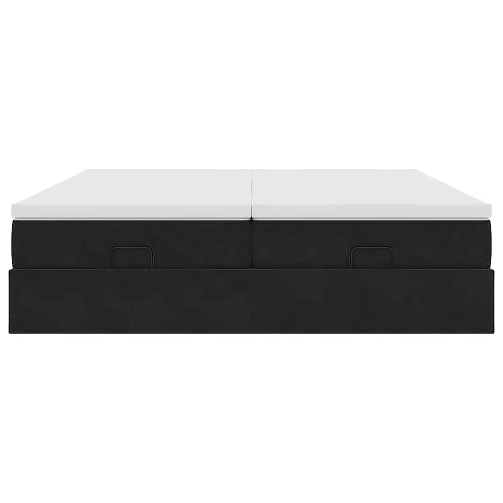 Struttura Letto Pouf con Materassi Nero 160x200 cm in Velluto