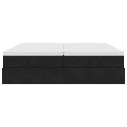 Struttura Letto Pouf con Materassi Nero 160x200 cm in Velluto