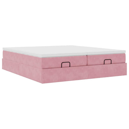 Struttura Letto Pouf con Materassi Rosa 160x200 cm Velluto