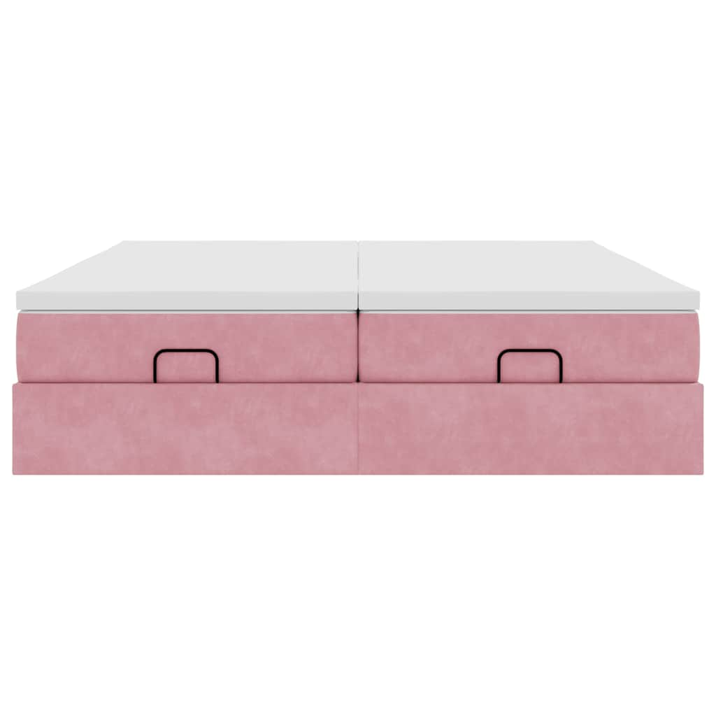 Struttura Letto Pouf con Materassi Rosa 160x200 cm Velluto