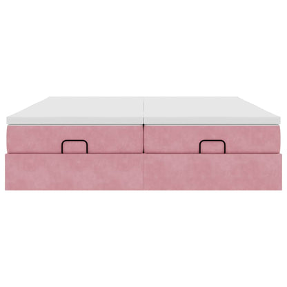 Struttura Letto Pouf con Materassi Rosa 160x200 cm Velluto