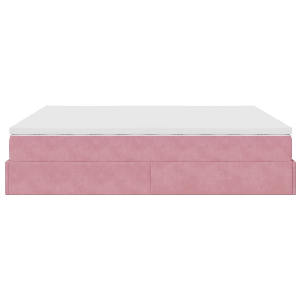 Struttura Letto Pouf con Materassi Rosa 160x200 cm Velluto