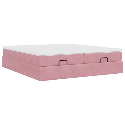 Struttura Letto Pouf con Materassi Rosa 160x200 cm Velluto