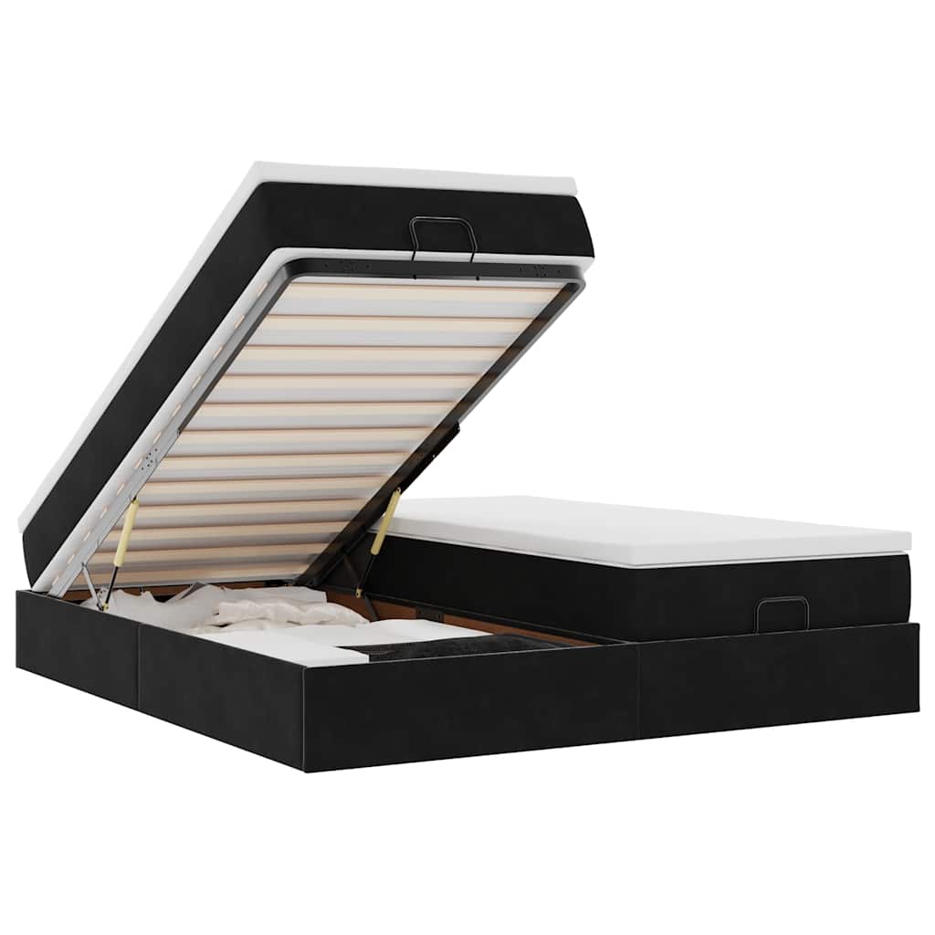 Struttura Letto Pouf con Materassi Nero 180x200 cm in Velluto - homemem39