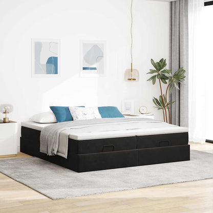 Struttura Letto Pouf con Materassi Nero 180x200 cm in Velluto