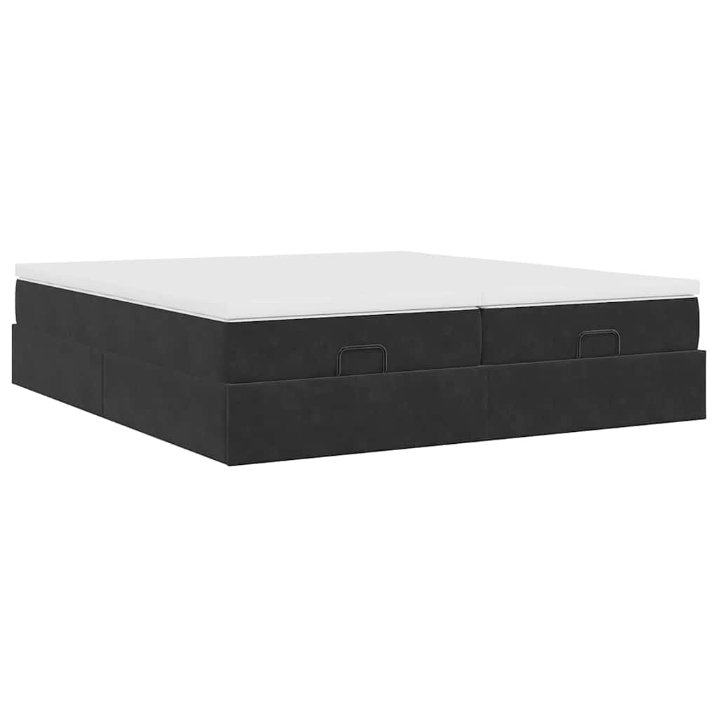 Struttura Letto Pouf con Materassi Nero 180x200 cm in Velluto