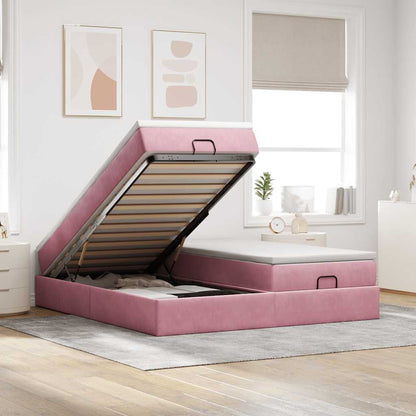 Struttura Letto Pouf con Materassi Rosa 180x200 cm Velluto