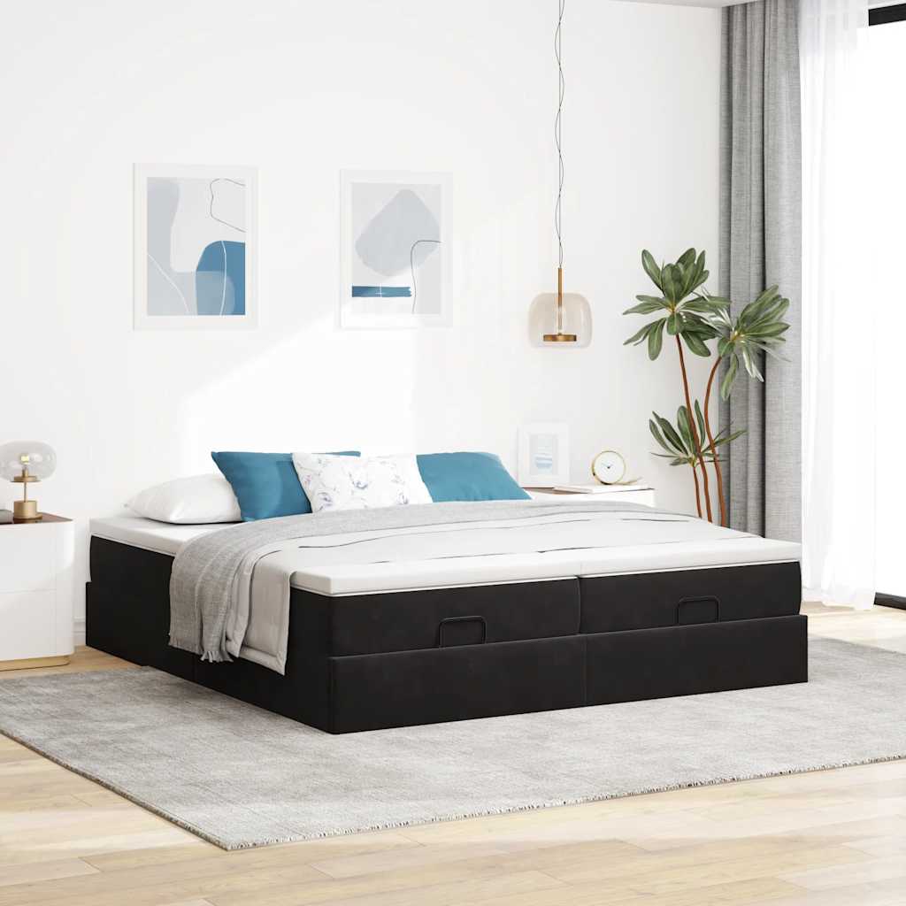 Struttura Letto Pouf con Materassi Nero 200x200 cm Velluto
