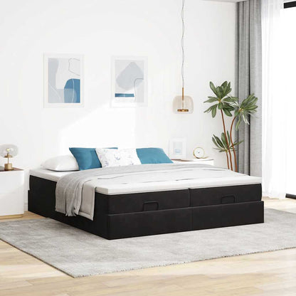 Struttura Letto Pouf con Materassi Nero 200x200 cm Velluto