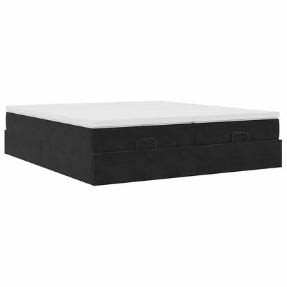 Struttura Letto Pouf con Materassi Nero 200x200 cm Velluto