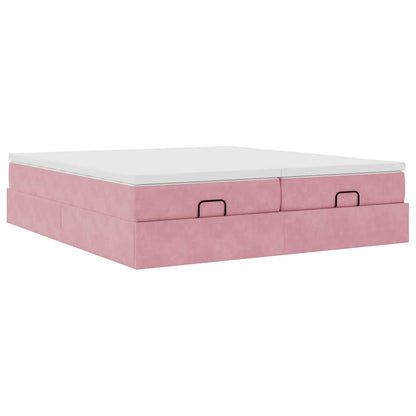 Struttura Letto Pouf con Materassi Rosa 200x200 cm Velluto
