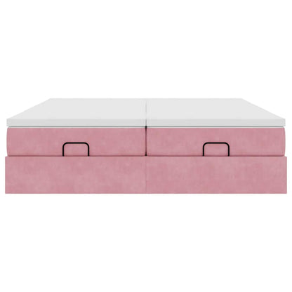 Struttura Letto Pouf con Materassi Rosa 200x200 cm Velluto | homemem39