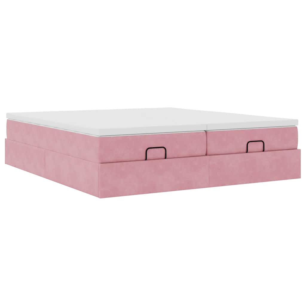 Struttura Letto Pouf con Materassi Rosa 200x200 cm Velluto