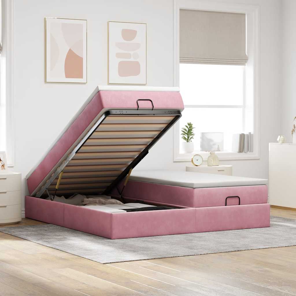 Struttura Letto Pouf con Materassi Rosa 200x200 cm Velluto