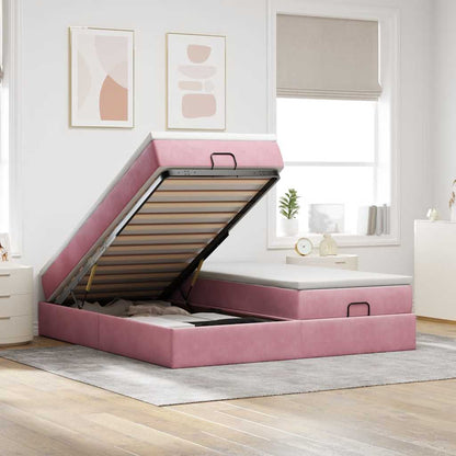 Struttura Letto Pouf con Materassi Rosa 200x200 cm Velluto
