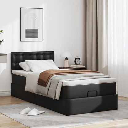 Letto Pouf con Materasso Nero 80x200 cm Similpelle