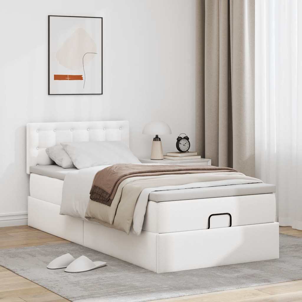 Letto Pouf con Materasso Bianco 80x200 cm Similpelle