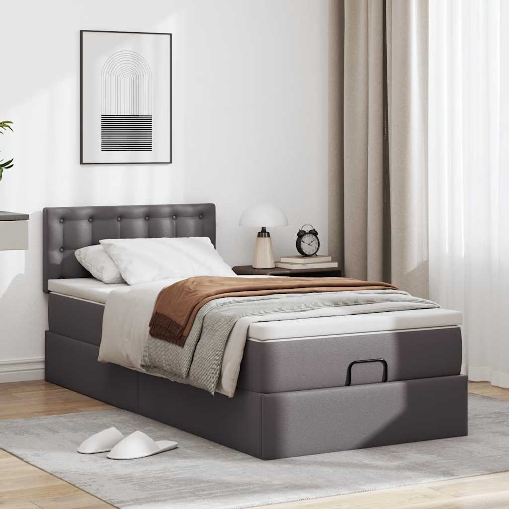 Letto Pouf con Materasso Grigio 80x200 cm Similpelle