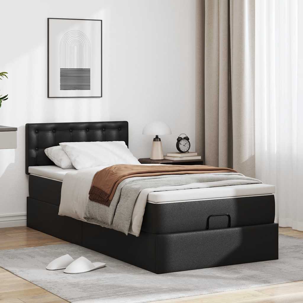 Letto Pouf con Materasso Nero 90x190 cm Similpelle