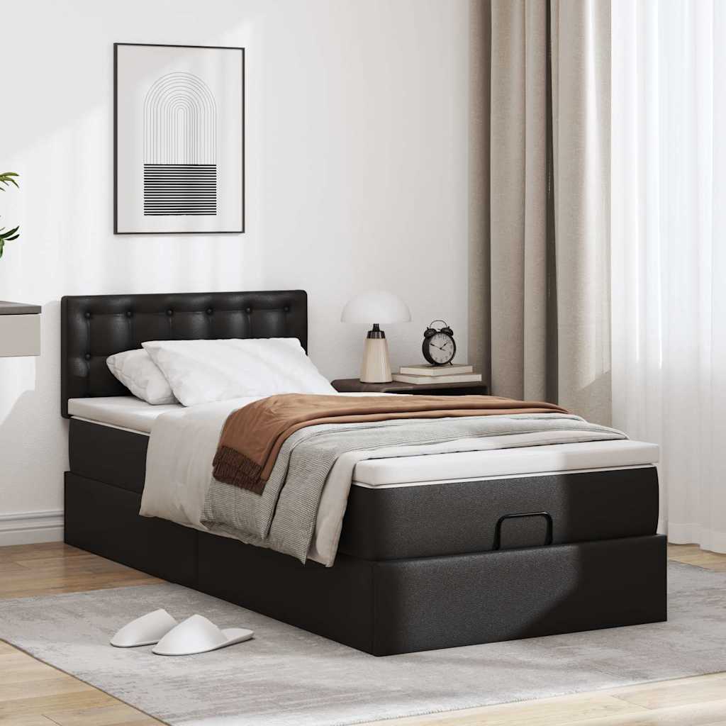 Letto Pouf con Materasso Nero 90x200 cm Similpelle