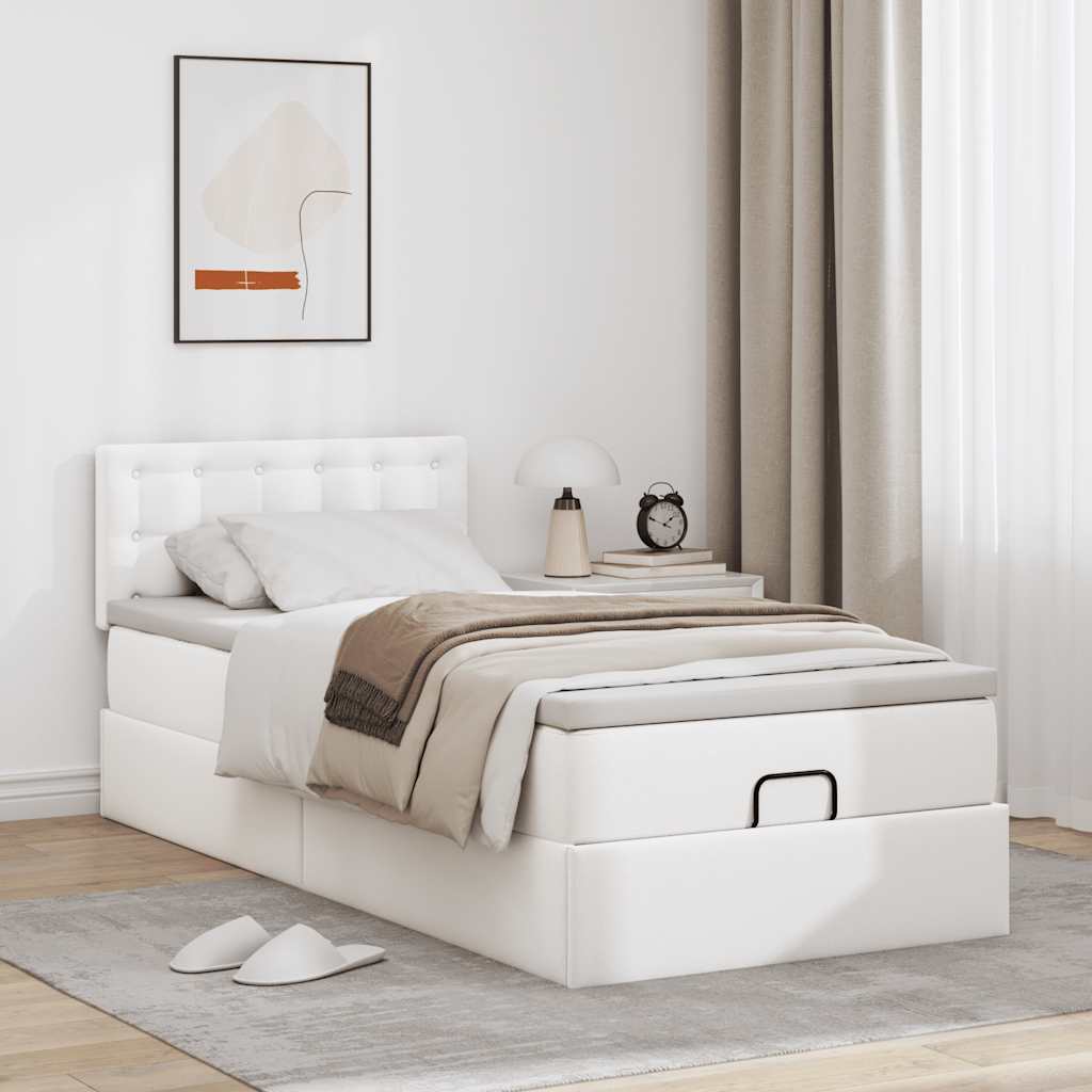 Letto Pouf con Materasso Bianco 90x200 cm Similpelle | homemem39