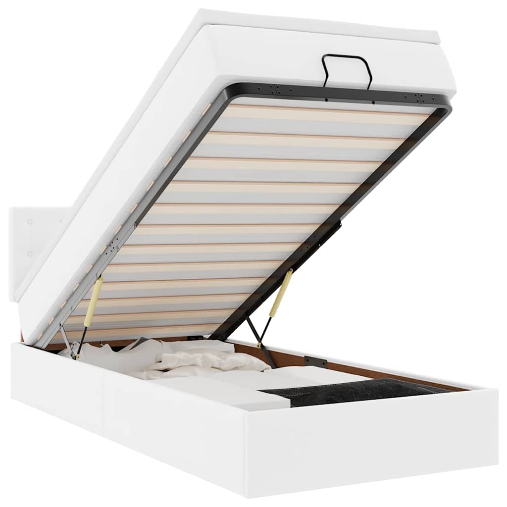 Letto Pouf con Materasso Bianco 100x200 cm Similpelle