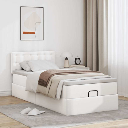 Letto Pouf con Materasso Bianco 100x200 cm Similpelle
