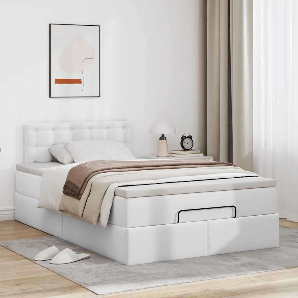 Struttura Letto Pouf con Materasso Bianco 120x200 cm Similpelle | homemem39