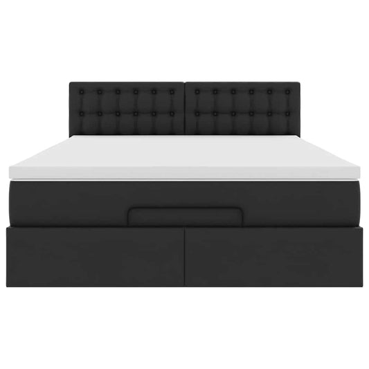Struttura Letto Pouf con Materasso Nero 140x190 cm Similpelle