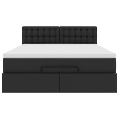 Struttura Letto Pouf con Materasso Nero 140x200 cm Similpelle