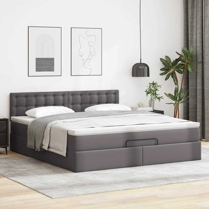 Struttura Letto Pouf con Materasso Grigio 180x200 cm Similpelle