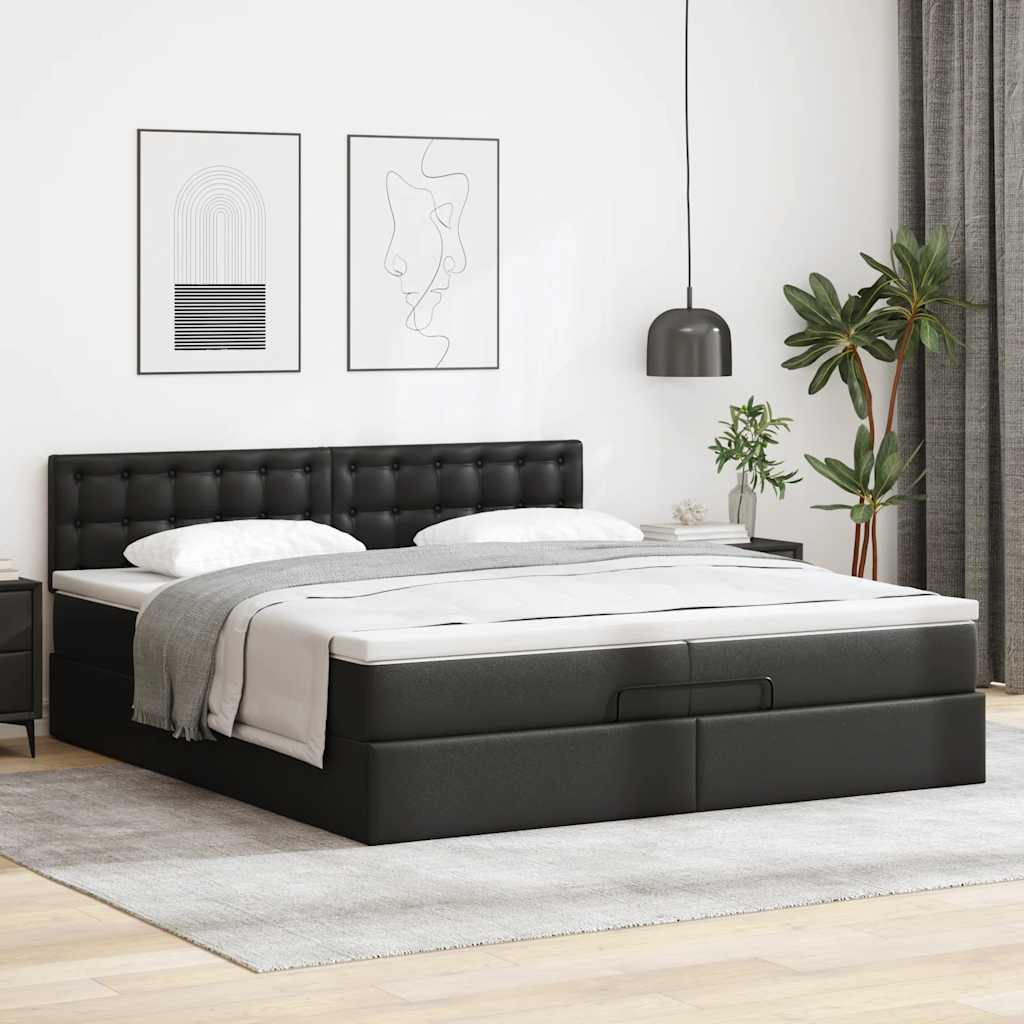 Struttura Letto Pouf con Materassi Nero 200x200 cm Similpelle | homemem39