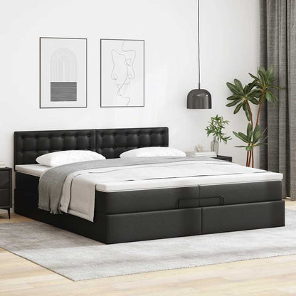 Struttura Letto Pouf con Materassi Nero 200x200 cm Similpelle | homemem39