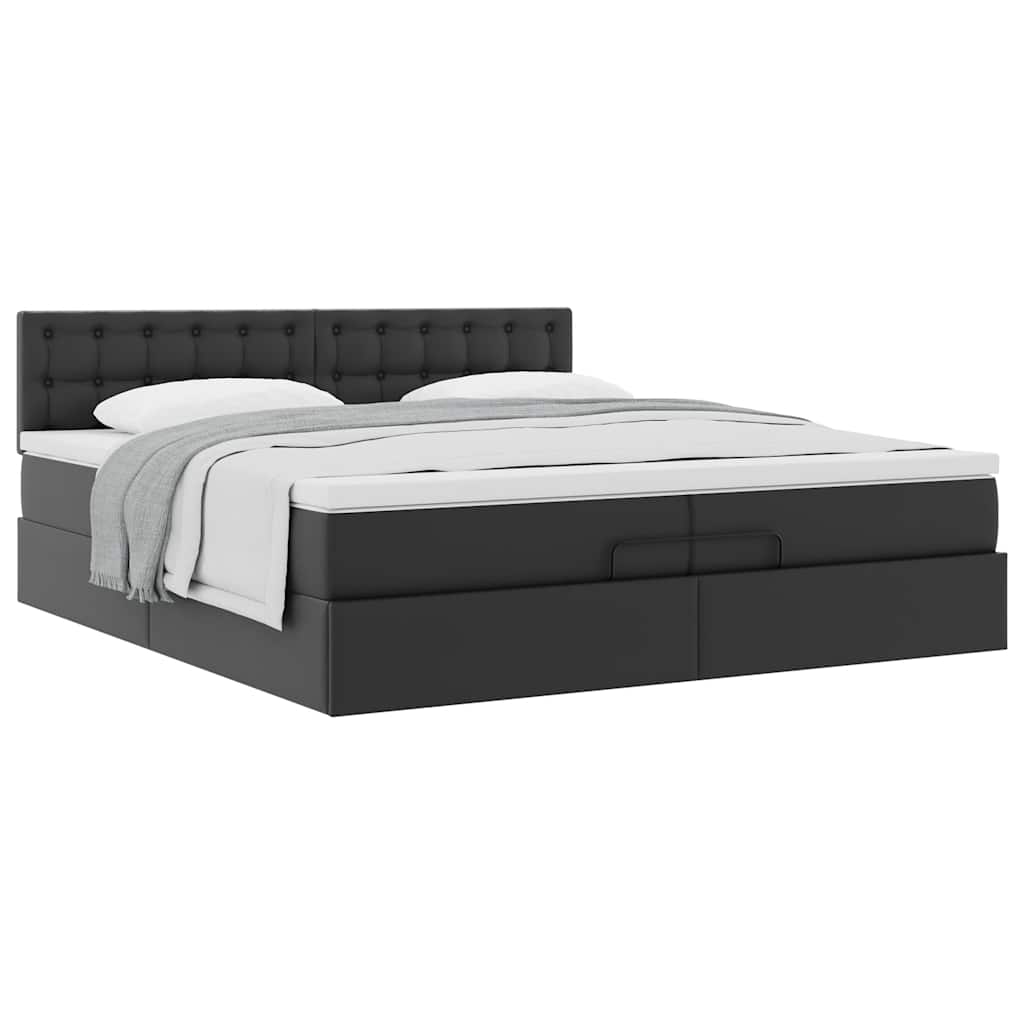 Struttura Letto Pouf con Materassi Nero 200x200 cm Similpelle | homemem39
