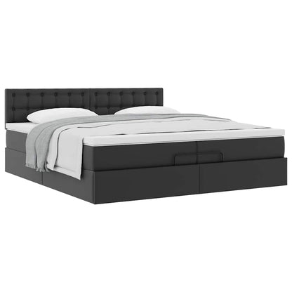 Struttura Letto Pouf con Materassi Nero 200x200 cm Similpelle | homemem39