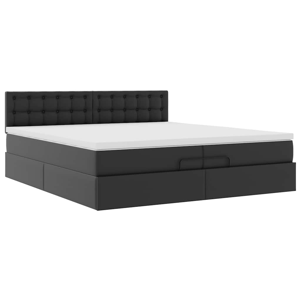 Struttura Letto Pouf con Materassi Nero 200x200 cm Similpelle | homemem39