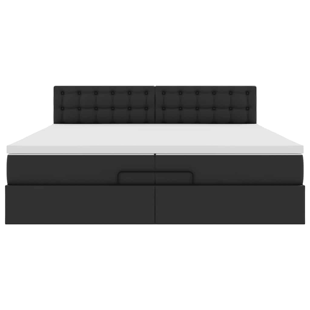 Struttura Letto Pouf con Materassi Nero 200x200 cm Similpelle | homemem39