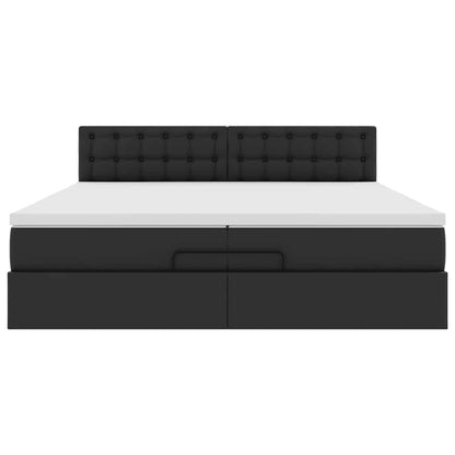 Struttura Letto Pouf con Materassi Nero 200x200 cm Similpelle | homemem39