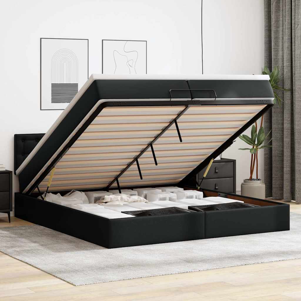 Struttura Letto Pouf con Materassi Nero 200x200 cm Similpelle | homemem39