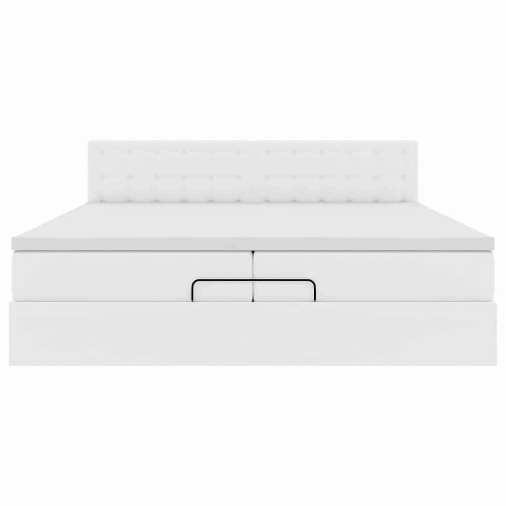 Struttura Letto Pouf con Materassi Bianco 200x200 cm Similpelle