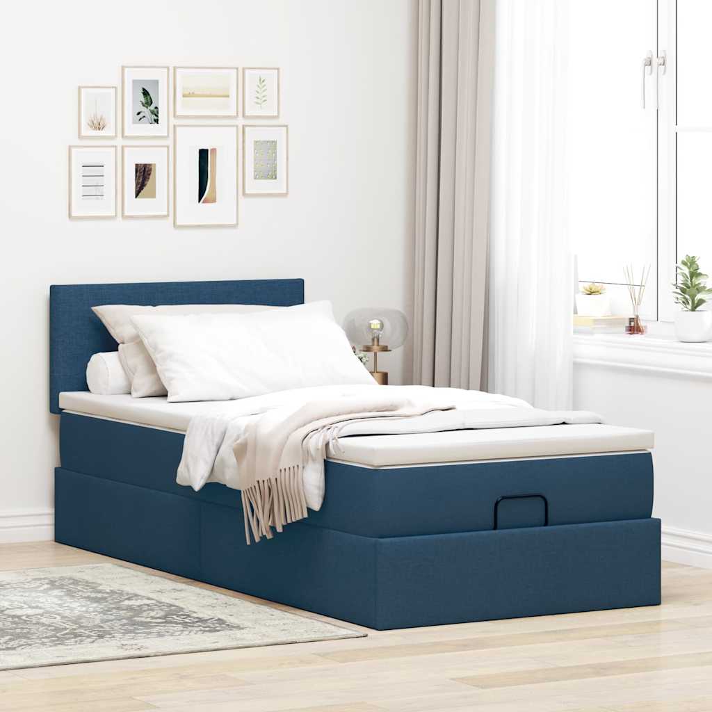 Struttura Letto Pouf con Materasso Blu 80x200 cm in Tessuto | homemem39