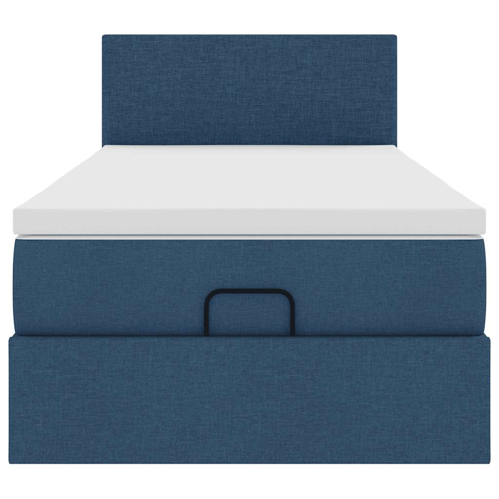 Struttura Letto Pouf con Materasso Blu 90x190 cm in Tessuto