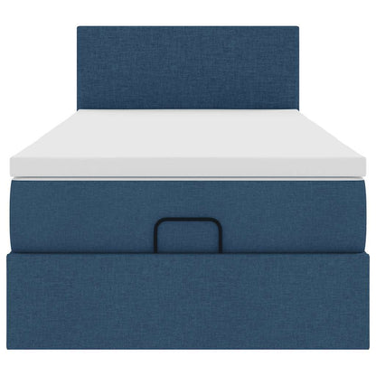 Struttura Letto Pouf con Materasso Blu 90x190 cm in Tessuto