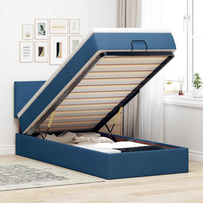 Struttura Letto Pouf con Materasso Blu 90x190 cm in Tessuto