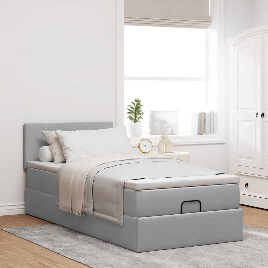 Pouf Letto con Materasso Grigio Chiaro 90x200 cm in Tessuto