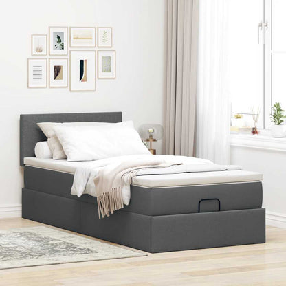 Pouf Letto con Materasso Grigio Scuro 90x200 cm in Tessuto