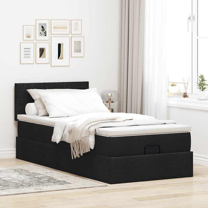 Pouf Letto con Materasso Nero 90x200 cm in Tessuto