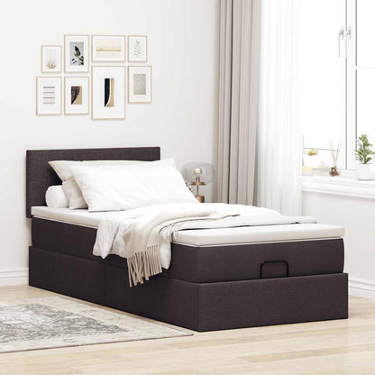 Pouf Letto con Materasso Marrone Scuro 90x200 cm in Tessuto